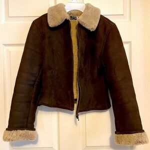 Leather shearling coat women’s small real leather real lambs fur
